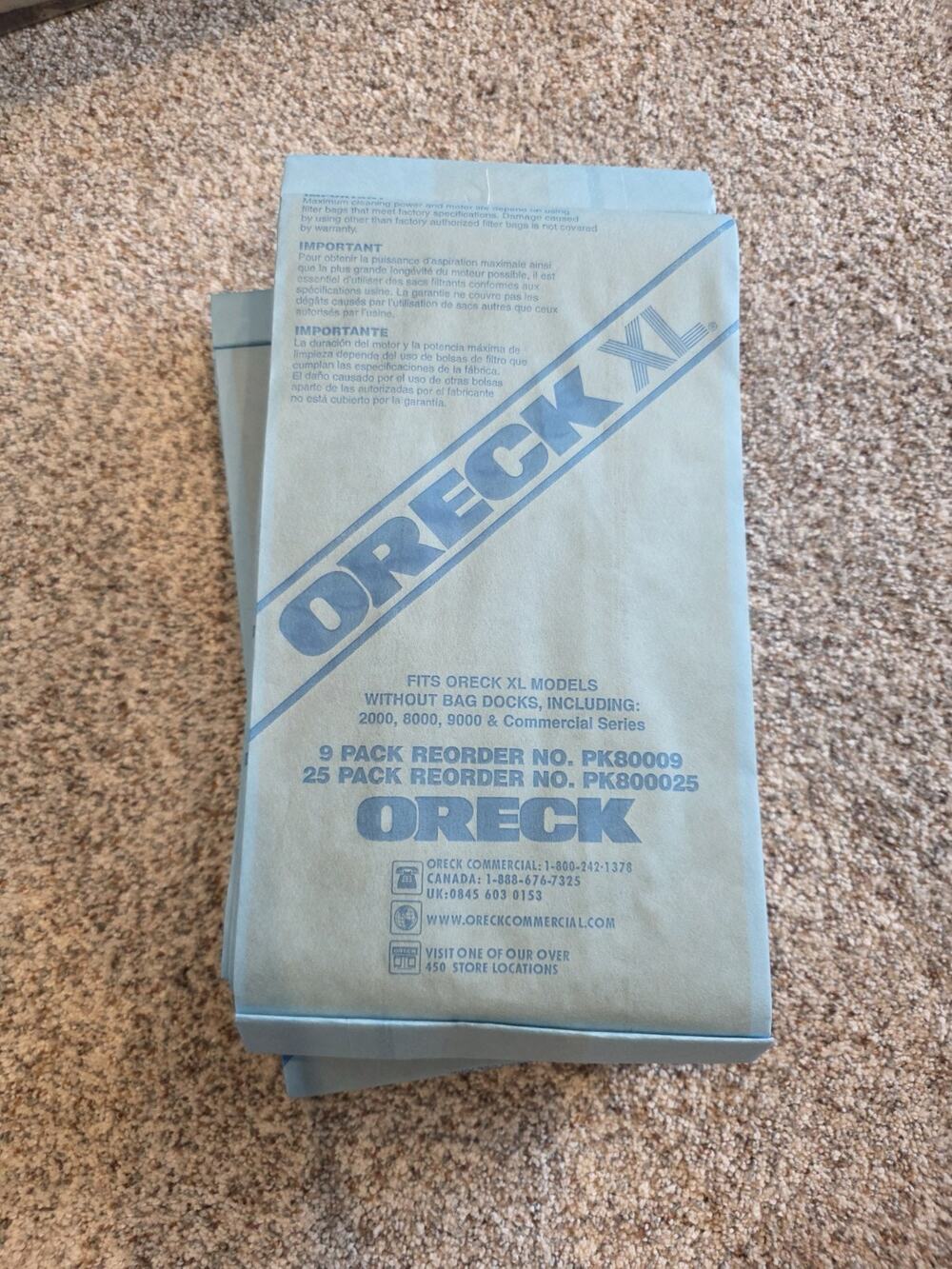 Vacuum Cleaner Bags Oreck XL Upright 25 Pack 2000 8000 9000 Models PK800025